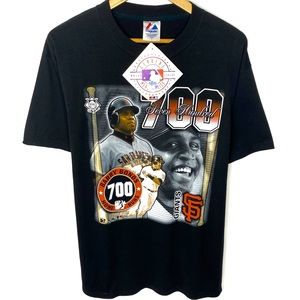 Vintage 2004 San Francisco Giants Barry Bonds Black 700th Home Run T Shirt Large